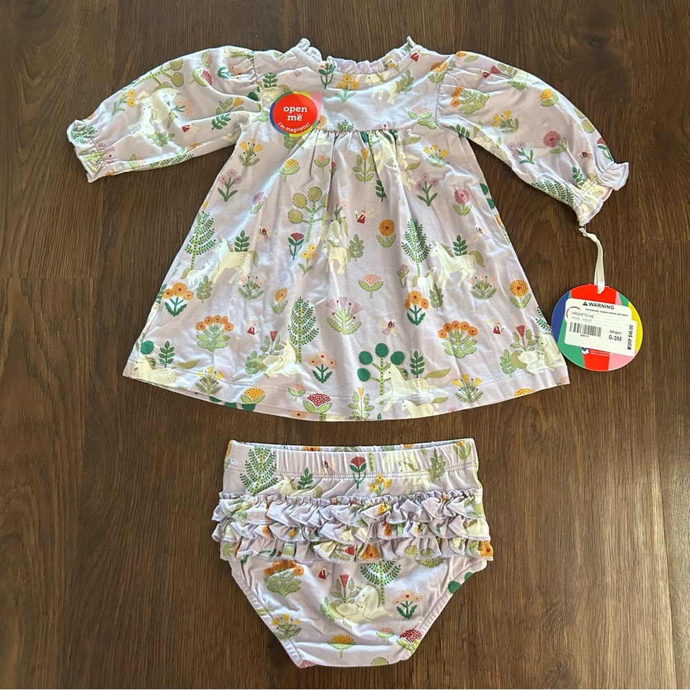 Magnetic Me Folk Magic Ruffled Dress and Diaper Cover Set 0-3m